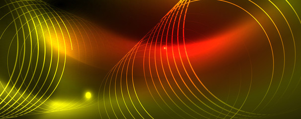 Techno glowing background, futuristic dark template with neon light effects and simple forms, vector