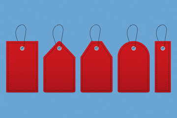 Blank red price tags on blue background vector ESP10