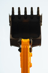 Digger excavator bucket bulldozer shovel industrial detail isolated on white background. Excavator bucket on white background.