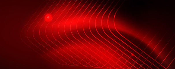 Neon glowing techno lines, hi-tech futuristic abstract background template, vector