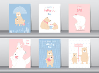 Set of Happy Father's Day card ,poster,template,greeting cards,animal,Vector illustrations