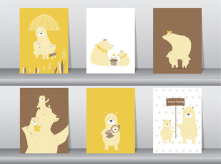 Set of cute animals poster,template,cards,animal,bear,family,Vector illustrations 