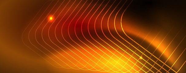 Neon glowing techno lines, hi-tech futuristic abstract background template, vector