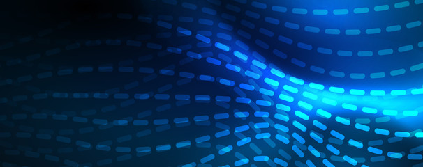 Naklejka premium Smooth wave lines on blue neon color light background. Glowing abstract wave on dark, shiny motion, magic space light