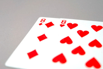 Fototapeta na wymiar Eight Heart Playing Cards. Red Spades Playing Card 8 Game Isolated On Gray Background Great for Any Use.