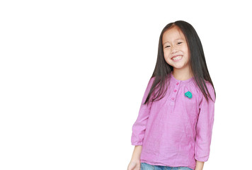 Fototapeta premium Smiling little Asian child girl isolated on white background with copy space. Happy kid.