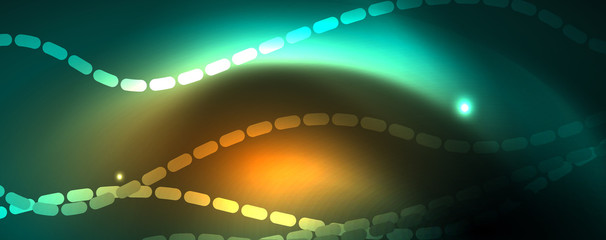 Fototapeta premium Shiny neon vector wave line abstract background, motion concept