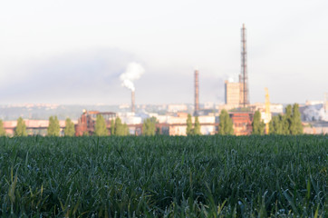 The plant emits pollutants into the atmosphere, from the factory pipes comes out a thick smoke