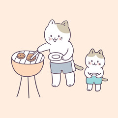 Cartoon cute summer family cats picnic vector.