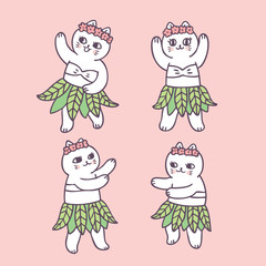 Cartoon cute summer cat dancing vector.