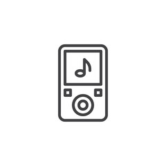 MP3 player line icon. linear style sign for mobile concept and web design. Portable media player with music note outline vector icon. Symbol, logo illustration. Vector graphics