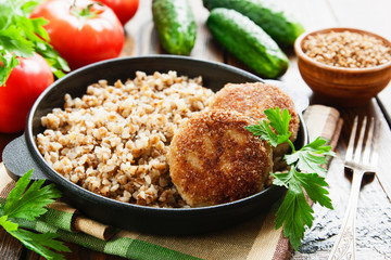 Buckwheat with burgers