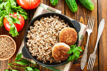 Buckwheat with burgers