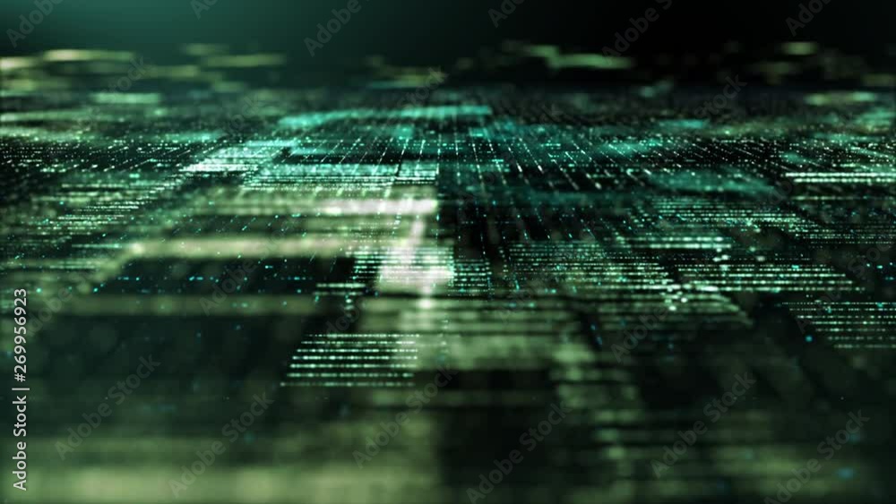 Poster Futuristic digital matrix grid particles de-focus cyber space background environment