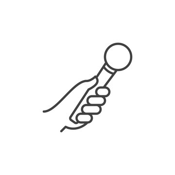 Hand Holding Mic Vector Icon Or Logo Element In Thin Line Style