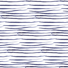 Hand painted striped navy blue background. Seamless watercolor pattern