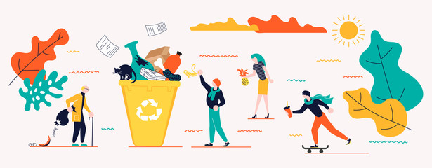 Horizontal banners template for garbage recycling.