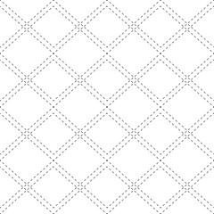 Seamless black and white pattern with contour stitches of rhombuses. The texture of the fabric and plaid. Vector background for wallpapers, backdrop and your design.