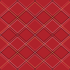 Seamless pattern with contour stitches of rhombuses on red background. The texture of the fabric and plaid. Vector background for wallpapers, backdrop and your design.
