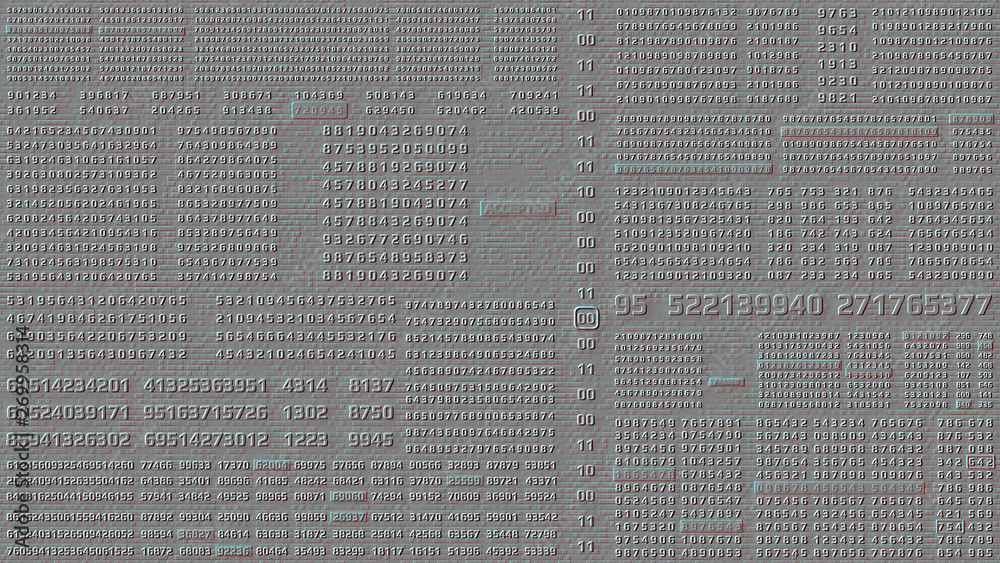 Aufkleber HUD Futuristic Digital Encoder Decoder Data Number Selection Code Background. Virtual Reality  Abstract Random Count Binary Decimal Statistics Monitor Display Illustration.
