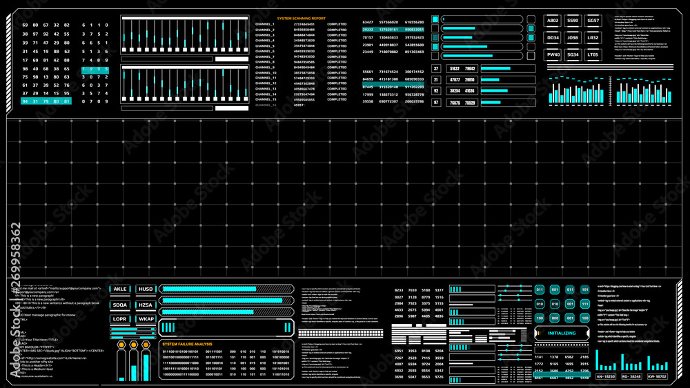 Leinwandbilder HUD Virtual Elements Hologram User Screen Interface. Abstract Futuristic Searching Scan Display Panel Illustration.