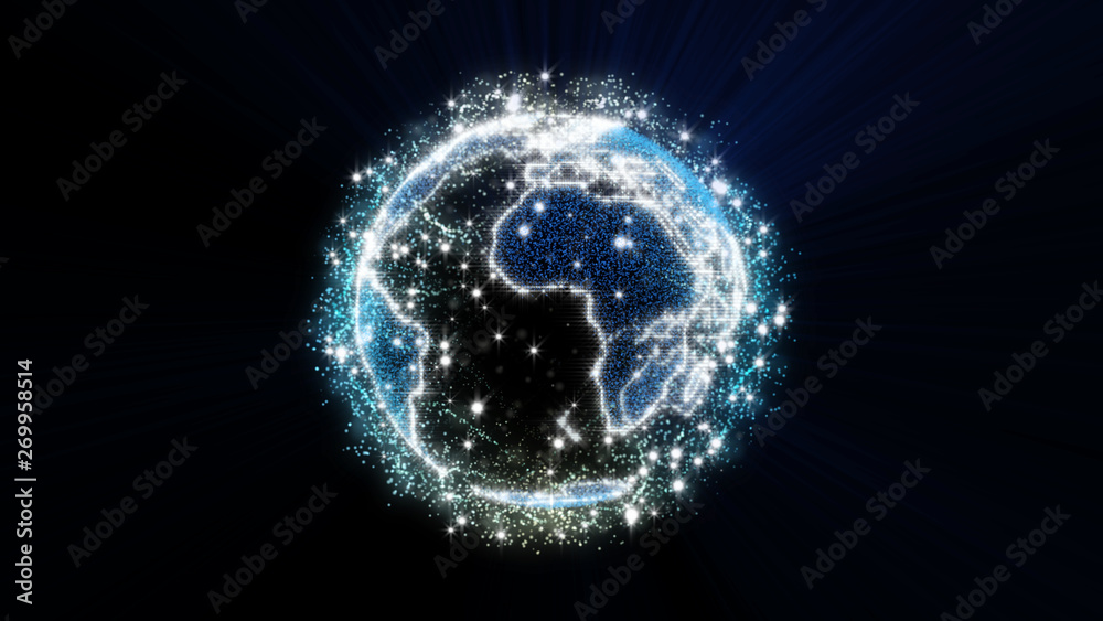 Poster earth planet virtual hologram graphic glowing bright with mystery nebula cloud and star surround. fu