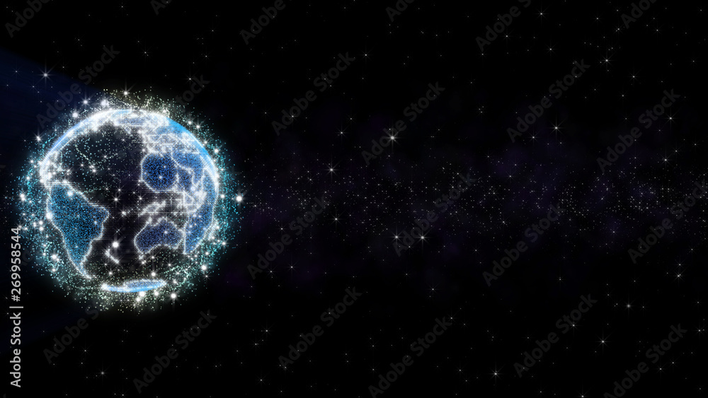 Aufkleber earth planet virtual hologram graphic glowing bright with mystery nebula cloud and star surround. fu