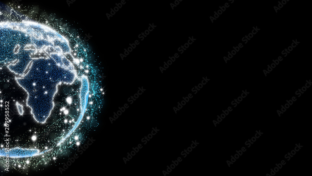 Poster earth planet virtual hologram graphic glowing bright with mystery nebula cloud and star surround. fu