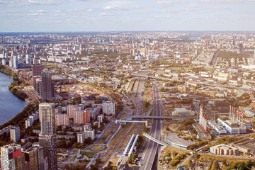 Top view of the Moscow Central ring. Route line of railway passenger transport in Moscow. System of movement of electric trains on the main course of the Small ring of the Moscow railway