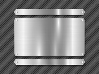 Metal Striped line background and polished steel plate fastened with screws