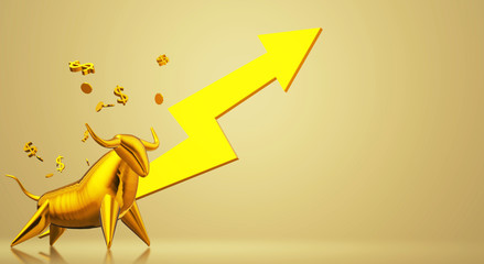  3d rendering gold bull for business content.