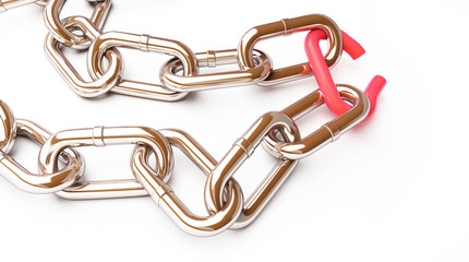 Fototapeta premium broken link chrome chain on a white background 3D illustration, 3D rendering