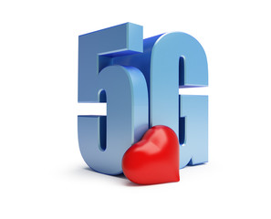 5g red heart sign on a white background 3D illustration, 3D rendering