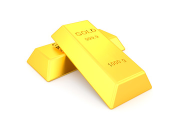 Gold bars on white background. 3D rendering.