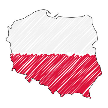 Fototapeta Poland map hand drawn sketch. Vector concept illustration flag, childrens drawing, scribble map. Country map for infographic, brochures and presentations isolated on white background. Vector