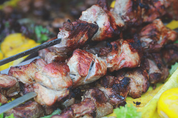 delicious tasty juicy grilled meat on the fire