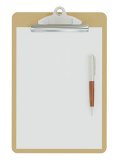 Empty document with clipboard isolated on white - 3D rendering