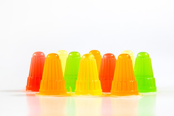 Multicolor fruit jelly on white background