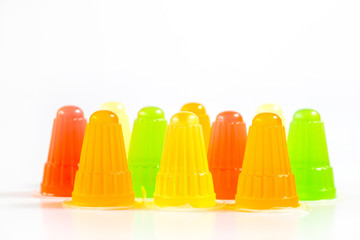 Multicolor fruit jelly on white background