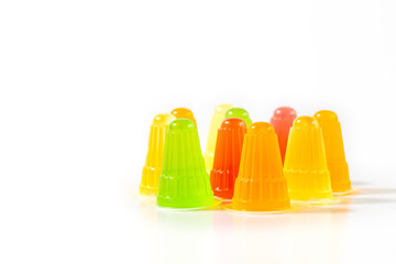 Multicolor fruit jelly on white background