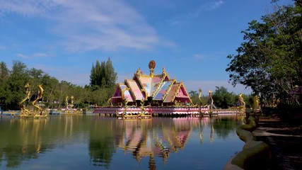 Wat Tham marot,Temple,pavilion In the middle of the water, very colorful, Rayong in Thailand