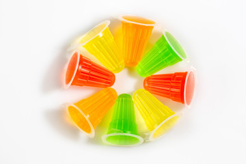 Top view multicolor fruit jelly on white background