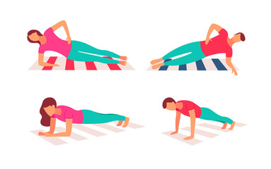 Couple doing plank exercise core workout together