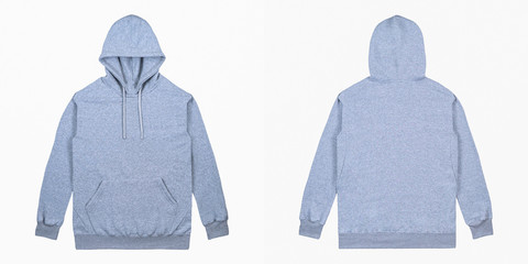 Pullover hoodie front and back view with heather grey color, isolated on white background, ready...