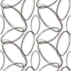 Sewing fabric with hand drawn ovals seamless texture. Black and white ...
