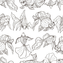 Fototapeta premium Goldfish. Seamless Vector Pattern for Textile Or Book Covers, Manufacturing, Wallpapers, Print, Gift Wrap And Scrapbooking.
