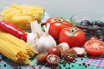 Ingredients for traditional Italian pasta