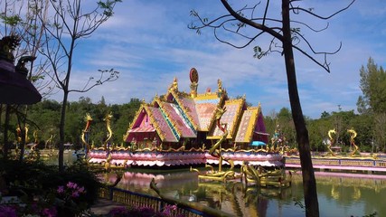 Wat Tham marot,Temple,pavilion In the middle of the water, very colorful, Rayong in Thailand