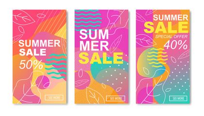 Fototapeta na wymiar Summer Sales Media Stories or Mobile Cards Set