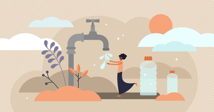 Drinking Water Vector Illustration. Flat Tiny Africa Potable Person Concept